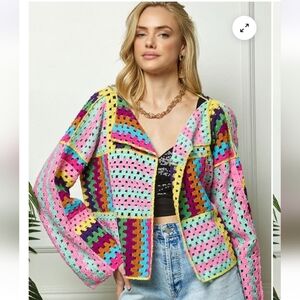 POL New Multicolor Crochet Cardigan